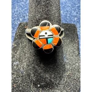 925 Sterling Silver Zuni Sunface Multistone Ring Size 5.5